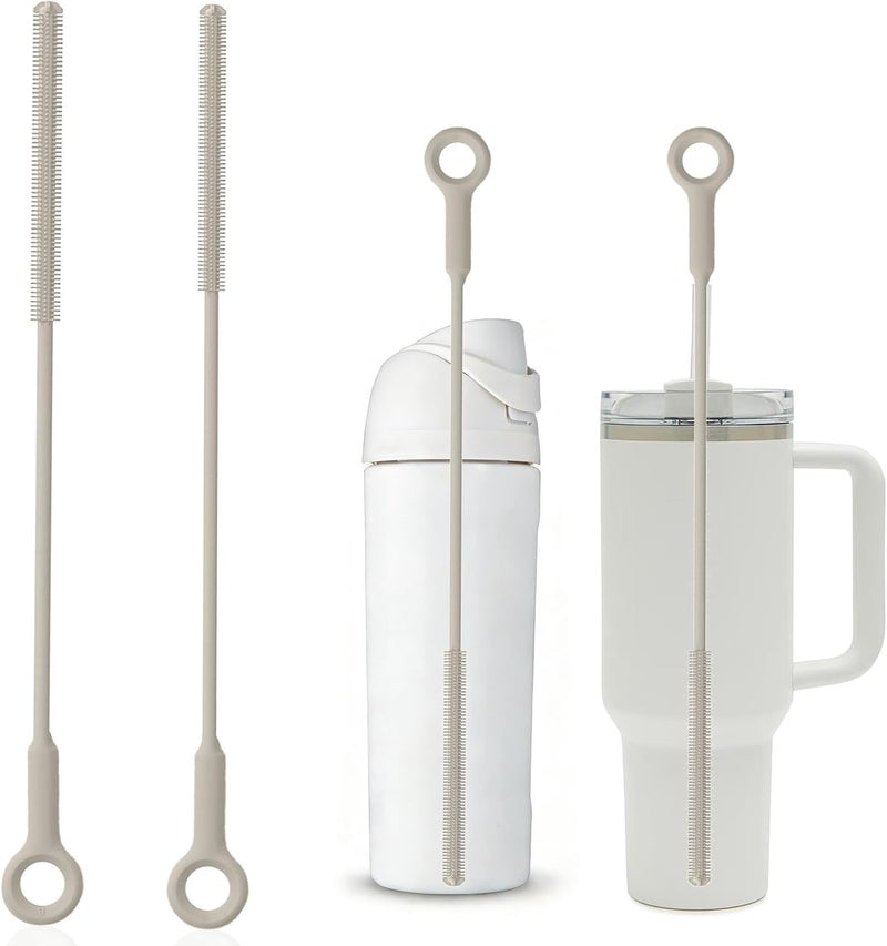 Raymeefa Silicone Straw Cleaner Brush (2-Pack),Extra Long Pipe Cleaners for Standard Straws,Compatible with 30/40 oz Tumbler Straws,Scratch-Free & Easy to Clean(Khaki) - Image 1